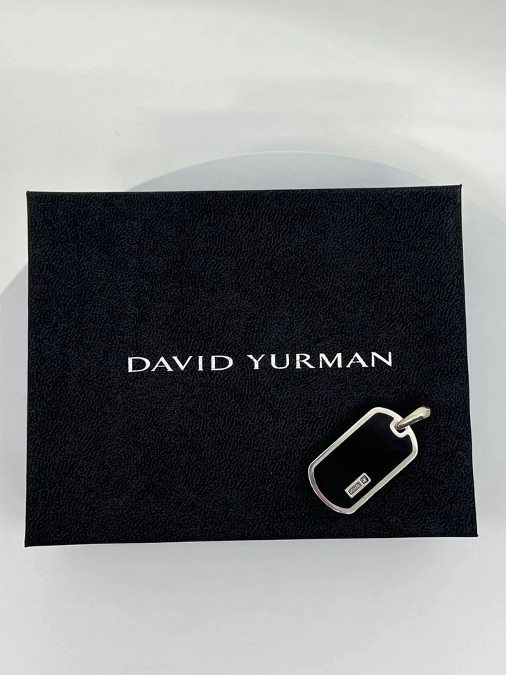 Auténtico David Yurman Hombre Etiqueta de Perro Colgante Negro Ónix Plata de Ley Foto 2 de 4