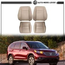 Driver Passenger Top+Bottom Tan Leather Seat Cover For 2007-2011 Honda CRV CR-V