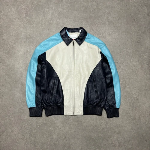 Veste en cuir évasée bleu et blanc Supreme (M)
