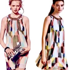 Anthropologie HD in Paris Beaded Jeweled Dress Southwest Boho Watercolor Geo 6