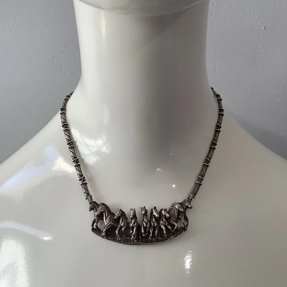 复古 Kabana 纯银 9 跑马野蛮项链 16.5 英寸长 52.9 克 — 第 2/4 张图片