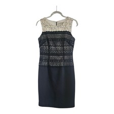 Katherine Kelly Dress Embroidered and Lace Sleeveless Sheath Black Ivory Size 4