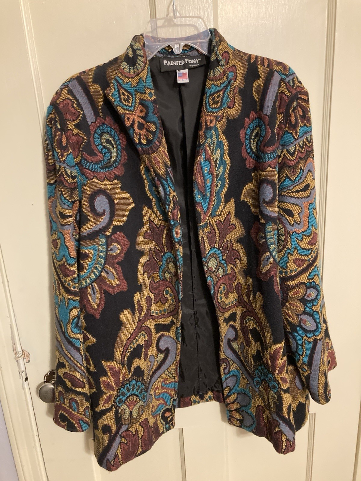 Giacca coperta pony dipinta vintage USA taglia grande