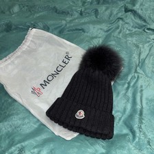 Moncler Wollmütze Beanie Anthrazit /Schwarz Fellbommel wNEU NP 260