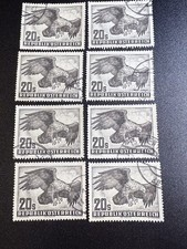 Austria ~  Lot of 8 Used Stamps ~ 1951  Scott #C60 Airmail  Stamps,  EAGLE  20s