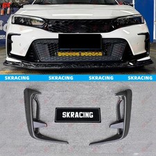 Carbon Fiberblack Frp Front Bumper Canards Fins Fits Honda Civic Type R 2023