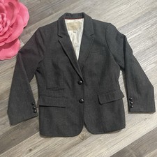 BANANA REPUBLIC Sz 8 Black/Grey Wool Blend Lined Herringbone Blazer Preppy