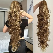 30 Inch Wavy Curly Ponytail Extension Heat Re...