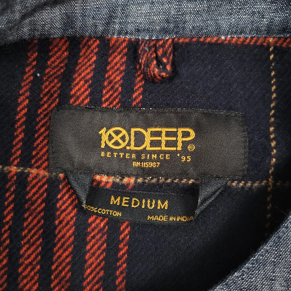 10 Deep Shirt Men Medium Plaid Banded Collar Cotton Flannel Utility Streetwear - Image 4 of 4