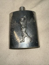 Vintage Golf Round Hip Flask Sheffield English Pewter England - Bin 8