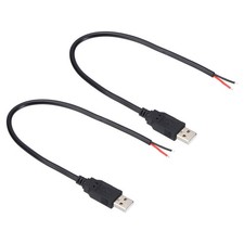 2pcs 0.3M/1Ft USB 2.0 A Male Plug Cable 2 wires Pigtail Cable Cord Black