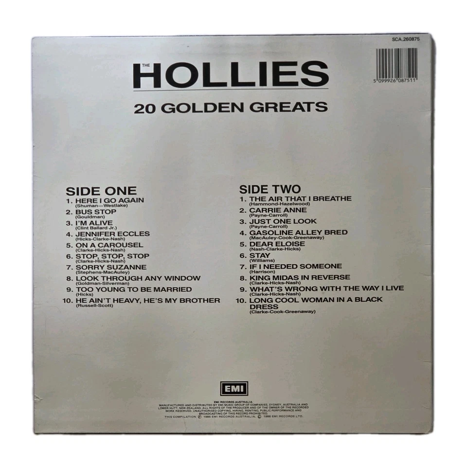 THE HOLLIES "20 Golden Greats" RARE 1986 AUSSIE ONLY LP w/THE AIR THAT I BREATHE - Image 2 of 4