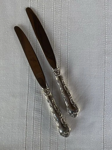 Gorham Strasbourg Sterling Silver Handle Dinner Knives – Set of 2 – 9” – No Mono