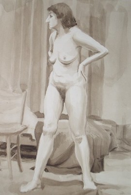 Aquarell & Tusche ''stehender Akt'', Pauline Plummer (geb1933), um 1950