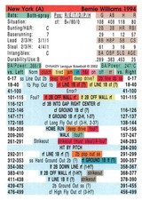 Bernie Williams 1994 Season DYNASTY LEAGUE BASEBALL GAME CARD New York Yankees