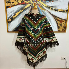 Handmade Inca Poncho with Hood / Warm Peruvian Alpaca Wool Poncho