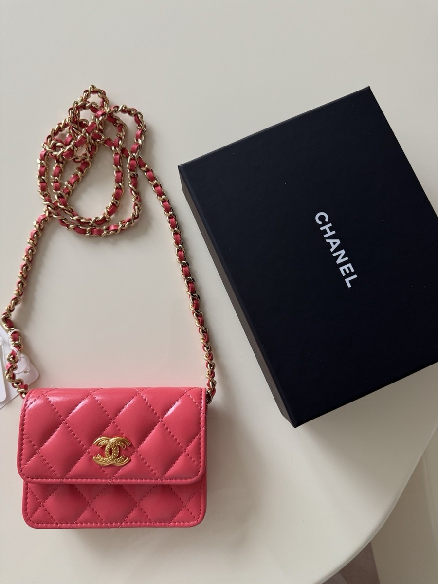 Chanel 25C PINK APRICOT WALLET ON CHAIN BAG WITH GOLD BRASS CC