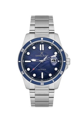 Mens 42.5mm Quartz Watch Steel Strap Silver / Blue Dial Date