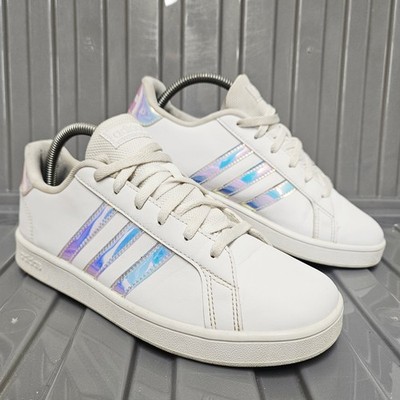 Adidas Court Point White Matalic Silver Damen Größe UK 5 Leder Turnschuhe FW1274