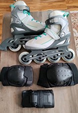 No Fear Fitness Herren Inline Skates - Weiß/Grün - UK 5 - mit Pads & Handschuhen!
