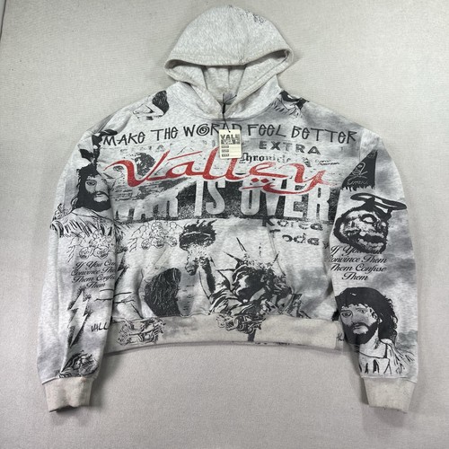Vale Forever Mural Pullover Hoodie Men's Size L Gray USA NWT With Minor Spots