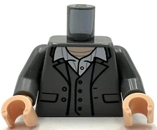 Lego New Dark Bluish Gray Torso Jacket Vest White Shirt Collar Light Nougat Neck