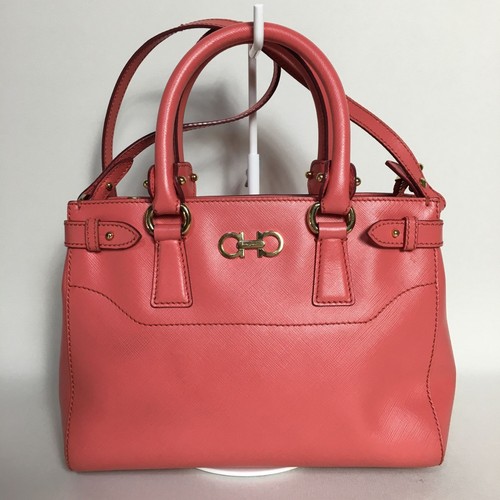 Salvatore Ferragamo Salmon Pink Leather 2WAY Bag Gancini Authentic Women's Hand - 第 2/9 張圖片