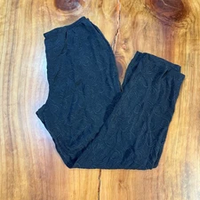 Citron Santa Monica L Silk Pants Black Washable Pull on Boho Floral Embossed X12