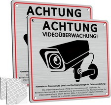 2 St&uuml;ck Schild Video&uuml;berwachung Privatgrundst&uuml;ck mit DSGVO Hinweis, 15 x 15 cm A