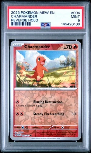 2023 POKEMON MEW EN-151 REVERSE HOLO #004 CHARMANDER PSA 9