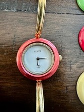 Vintage Quartz Gucci 1100-L Interchangeable Bezel Bangle Wrist Watch new battery