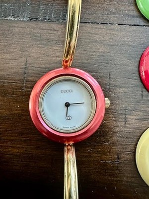 Vintage Quartz Gucci 1100-L Interchangeable Bezel Bangle Wrist Watch new battery