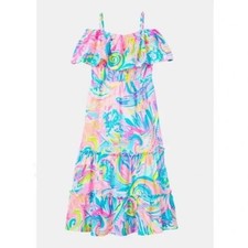 Lilly Pulitzer Girls Seraphina Off The Shoulder Dress L 8-10 Carnivale Coral