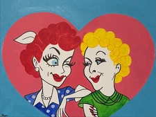 Seasoned Art I Love Lucy Lucille Ball Ethel best friends hand painted portrait