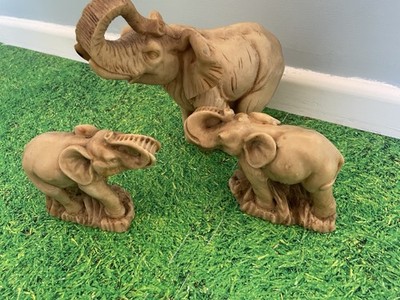 SET 3 x Vintage Elefanten Skulpturen Resin - Elefanten Figuren Italienisch 70er Jahre