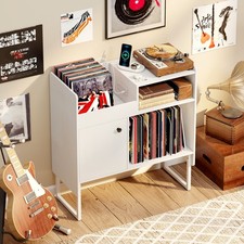 Record Player Stand w/ Power Outlets, Vinyl Storage Holder up to 250 Albums