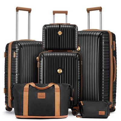 Luggage Sets 6 Piece PP Hardside Carry on Suitcase with Spinner Wheels and TS...