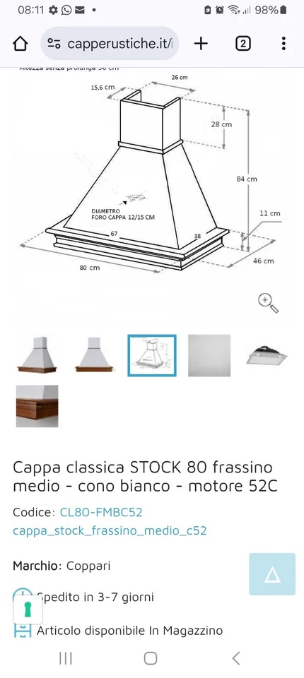 Cappa cucina rustica legno STOCK 80 motore Faber aspirante filtrante CL80-X - Immagine 2 di 2