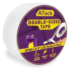3-Pack Heavy-Duty Double-Sided Mounting Tape White Removable 3/4" x 20 Yards