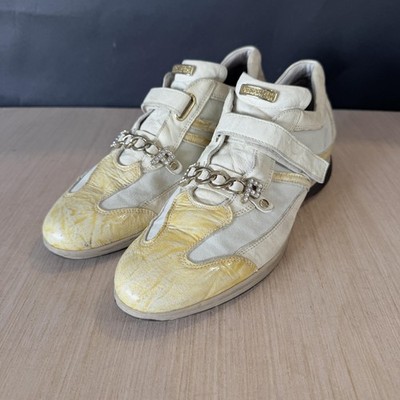 Cesare P. Paciotti Shoes Womens 8.5 White Leather Sneaker Rhinestone 1340 Italy