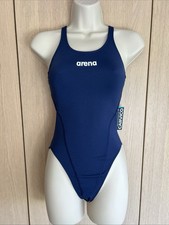 Image of Arena Women's Team Swim Tech Solid Swimsuit Swimming Costume Navy GB 36