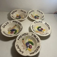 Vintage 1977 Salad Bowls With Dressing Names 7'' Set Of 5