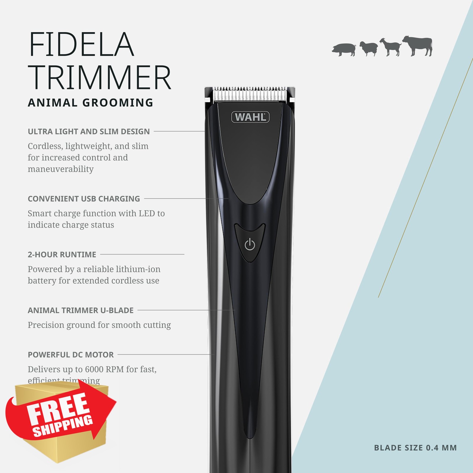 Wahl Pro Animal Fidela Trimmer Cordless Dog Cat Sensitive Ar