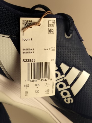 Adidas Icon 7 Team Navy tacchetti da baseball in metallo bianco S23853 da uomo taglia 15 - Foto 9 di 9