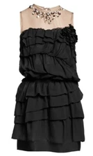 LANVIN H&M RARE BLACK SILK CHIFFON RUFFLE PARTY DRESS UK 12 US 8 MEDIUM BNWT