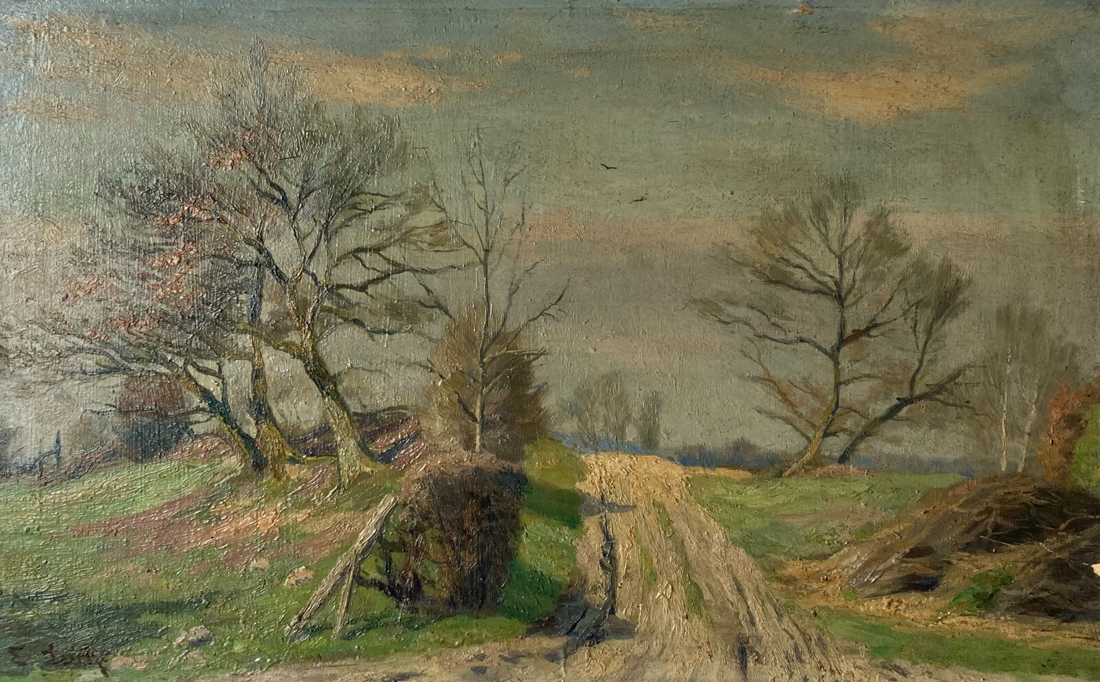 Óleo Impresionista Ernst Lucke Primavera Soleada Paisaje En Holstein