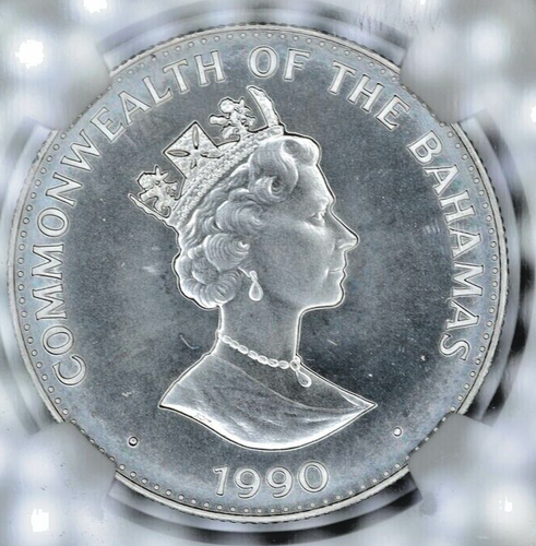 Bahamas $10 Dollars 1990 MS68 NGC silver KM#133 Columbus New World 550 Mintage - Picture 2 of 9