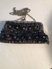 Vintage Small Evening Purse Gray With Blue And Gray Roses