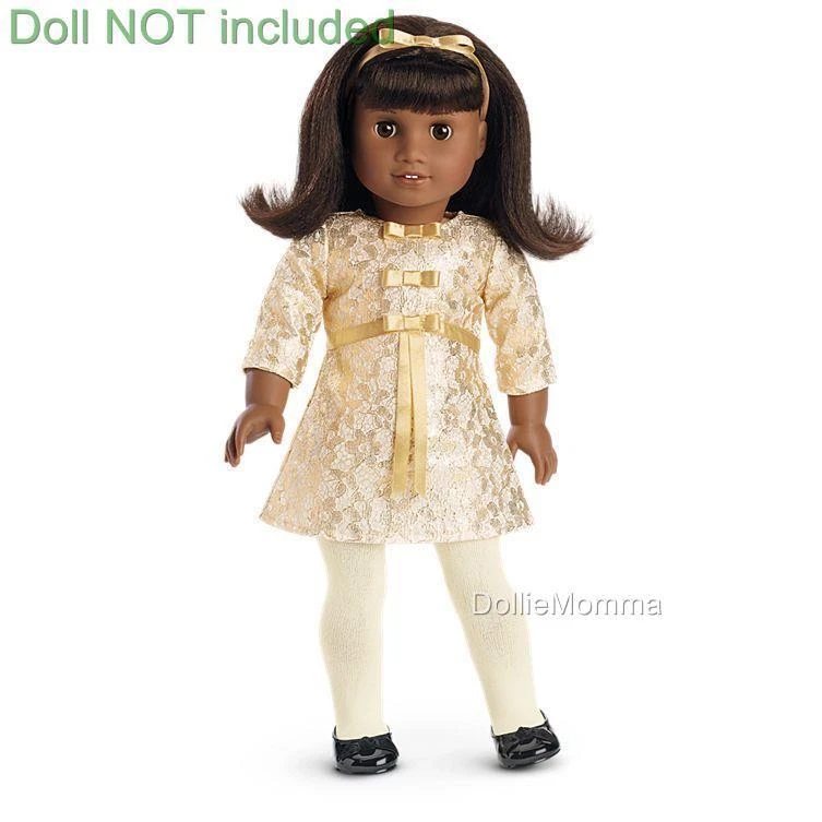 Nova Roupa de Natal American Girl Melody~Vestido de Férias Extravagante de Cetim Dourado~Sapatos - Imagem 2 de 4