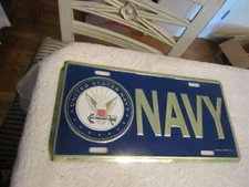 U.S. NAVY Aluminum Embossed License Plate Mitchell Proffitt Co Gold Blue NEW
